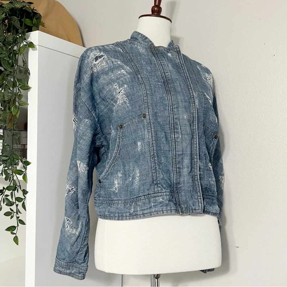 Free People Tattered Tennis Jacket In Indigo Size XS - Picture 6 of 12